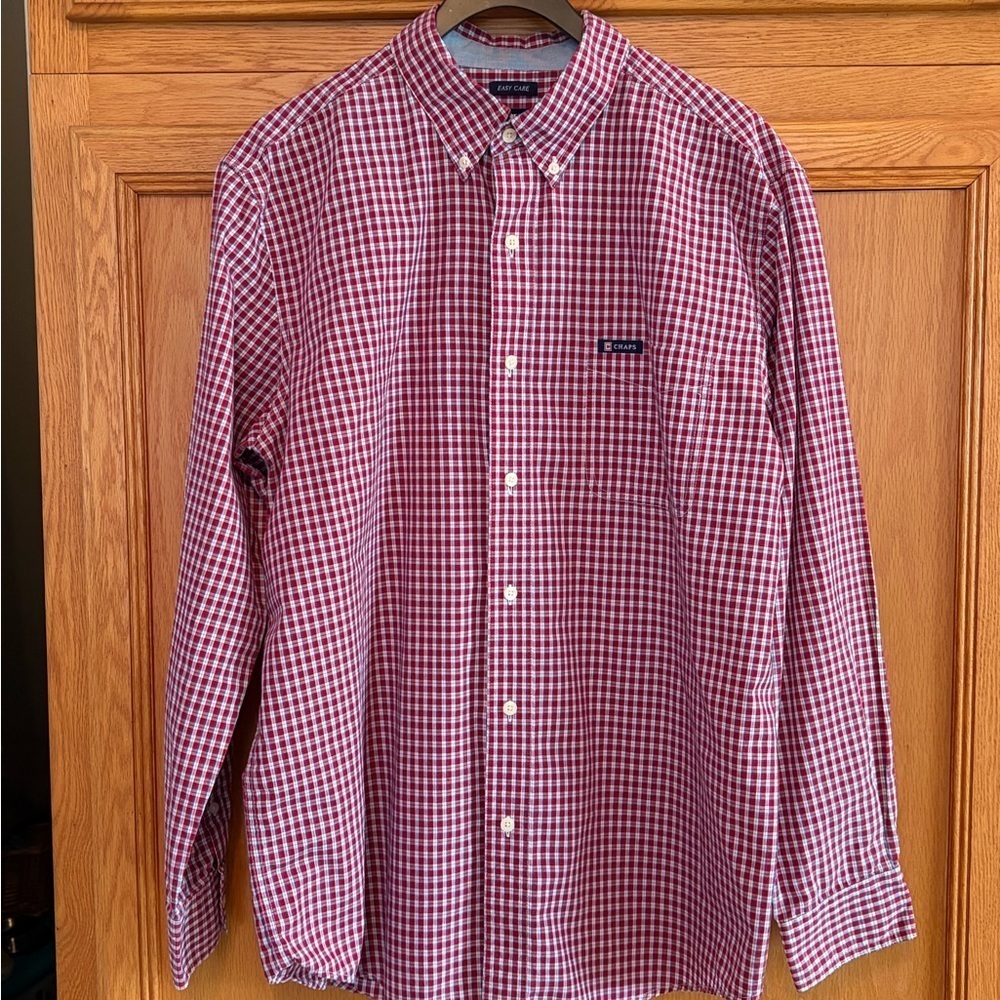 Chaps Red and White Gingham Button Down Shirt size large